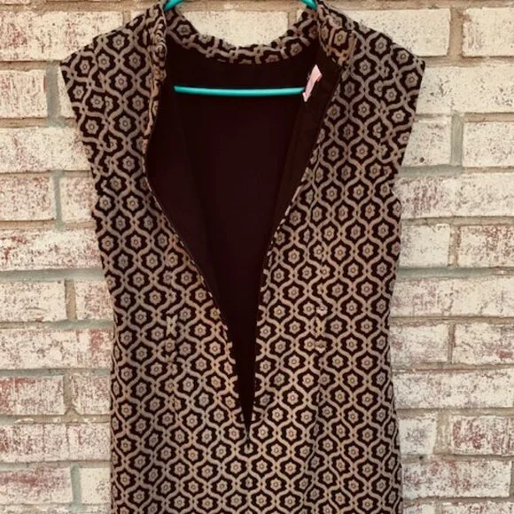 Nine West Jacquard Geometric Dress Sheath Black Tan Mandarin Size 10 - Picture 8 of 12